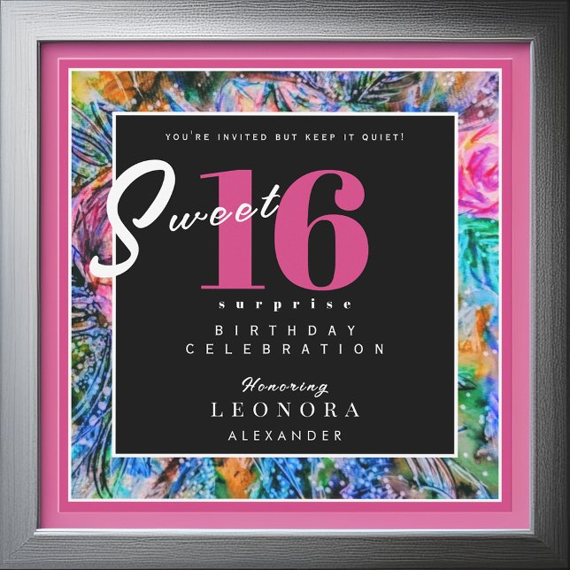Watercolor Flowers Sweet Sixteen 16 Surprise Party Invitation (Creator Uploaded)