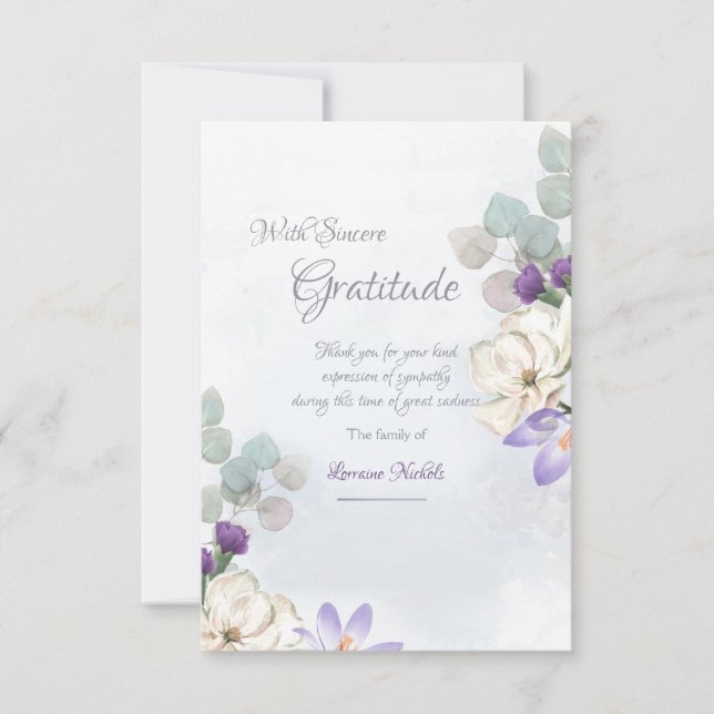 Watercolor Flowers Sympathy Thank You Card (Front)