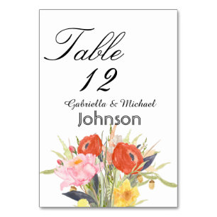 Watercolor Flowers Table Number