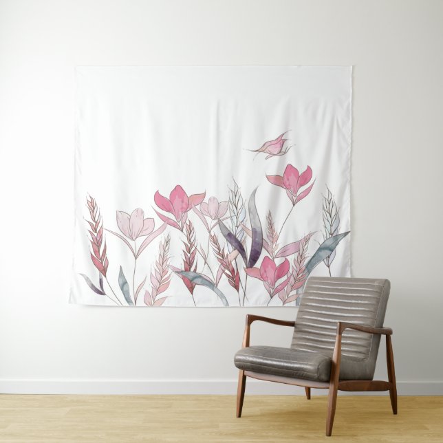 Watercolor flowers tapestry (In Situ (Horizontal))