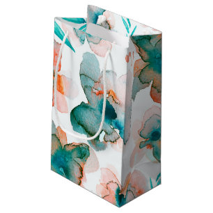 Watercolor Flowers Teal Floral Small Gift Bag