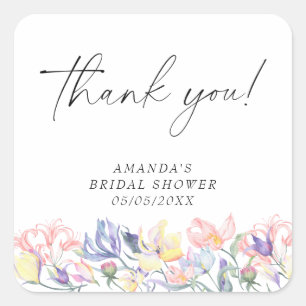 Watercolor flowers - thank you bridal shower  square sticker