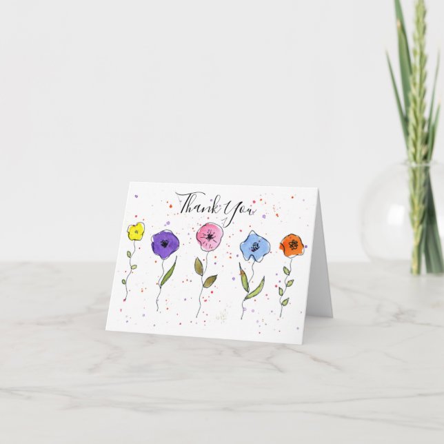 Watercolor Flowers Thank You Card (Front)