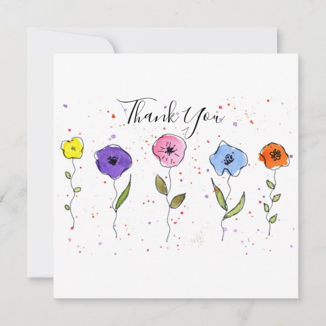 Watercolor Flowers Thank You Card (Front)