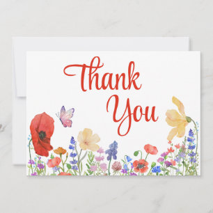 Watercolor flowers thank you flatcard