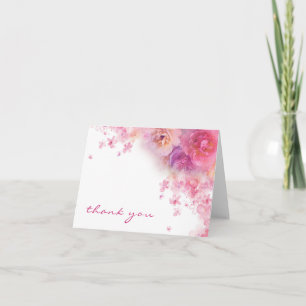 Watercolor Flowers Thank You Hand Script Elegant Card
