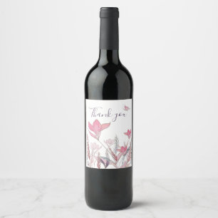 Watercolor flowers thank you wine label
