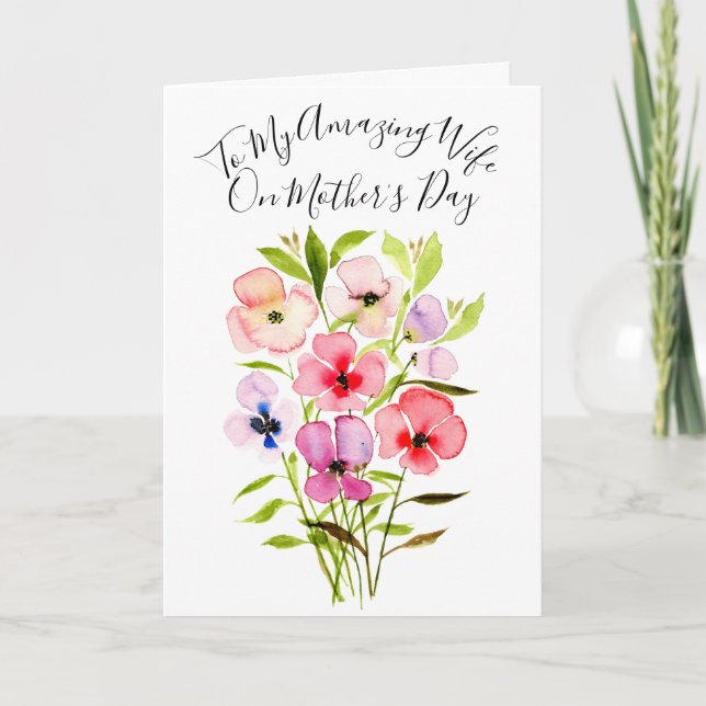 Watercolor Flowers To My Wife On Mother's Day Card (Front)
