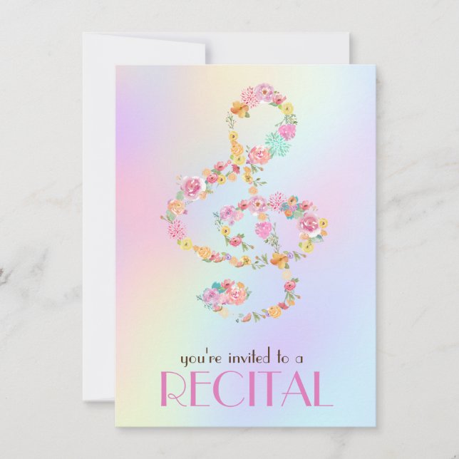 watercolor flowers treble clef invitation (Front)