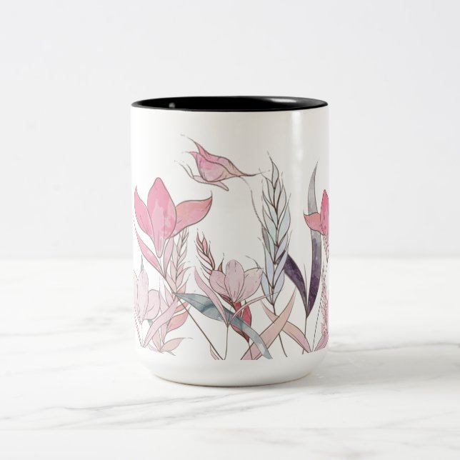 Watercolor flowers Two-Tone coffee mug (Center)