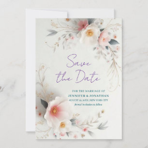 Watercolor Flowers Typography Script Save The Date