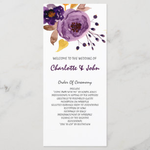 Watercolor Flowers Ultraviolet Wedding Programme