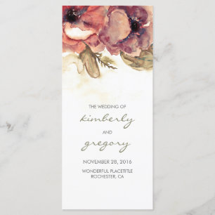 Watercolor Flowers Vintage Rustic Wedding Programs Programme