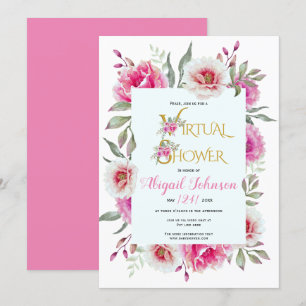Watercolor flowers virtual baby or bridal shower invitation