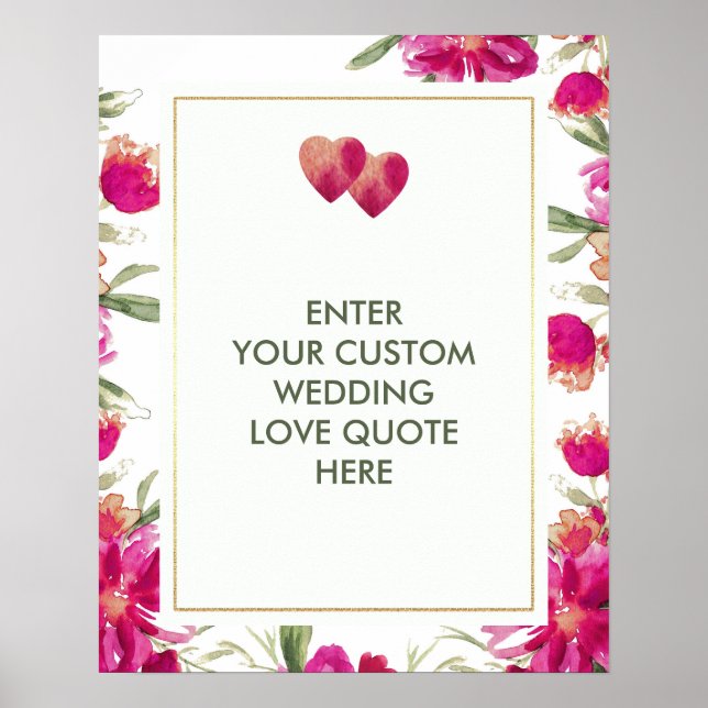 Watercolor Flowers Wedding Custom Love Quote Print (Front)