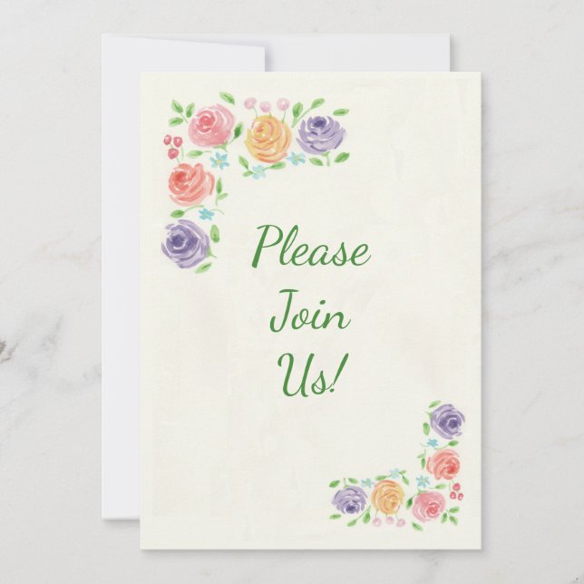 Watercolor Flowers Wedding Invitation (Front)