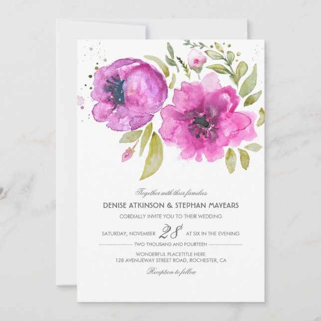 Watercolor Flowers Wedding Invitation (Front)