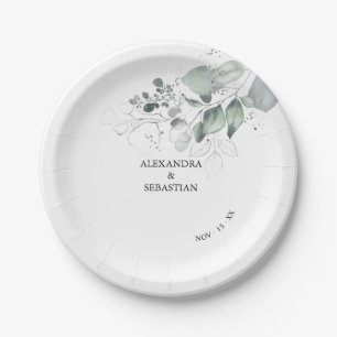 Watercolor Flowers Wedding Paper Plate