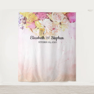 Watercolor Flowers Wedding Photo Booth Backdrop Tapestry