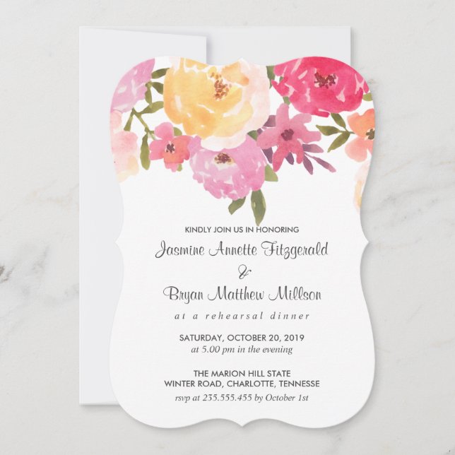 Watercolor Flowers Wedding Rehearsal Dinner Invitation (Front)