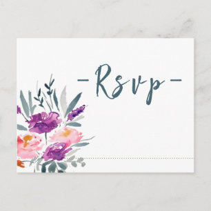 Watercolor Flowers Wedding RSVP Postcards