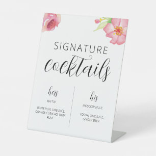 Watercolor Flowers Wedding Signature Cocktail Sign
