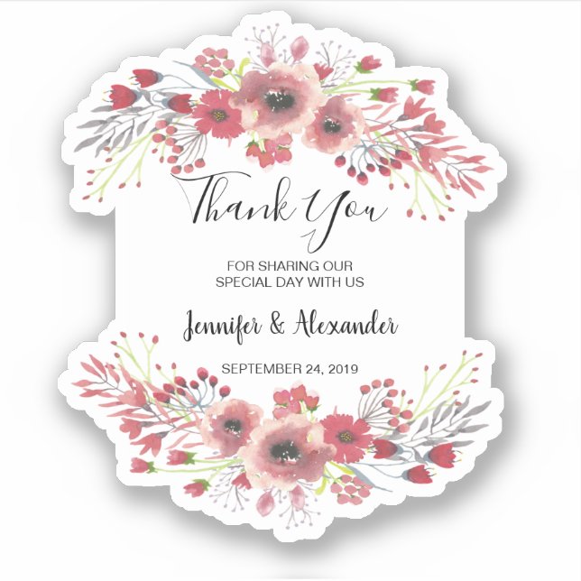 Watercolor flowers Wedding Thank You custom cut (Front)