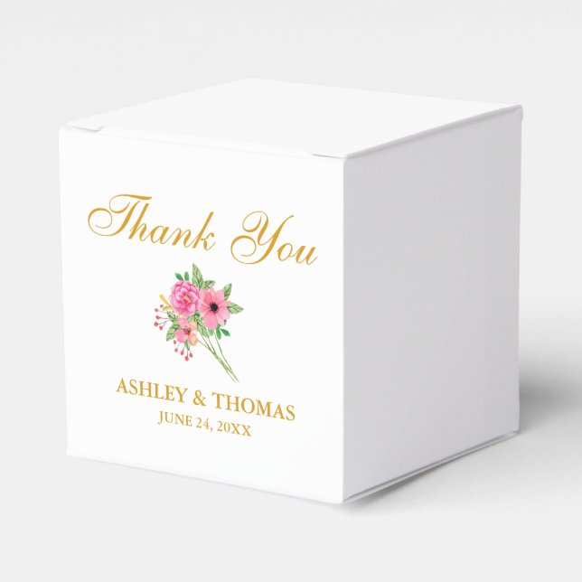 Watercolor Flowers Wedding Thank You White Favour Box (Front Side)