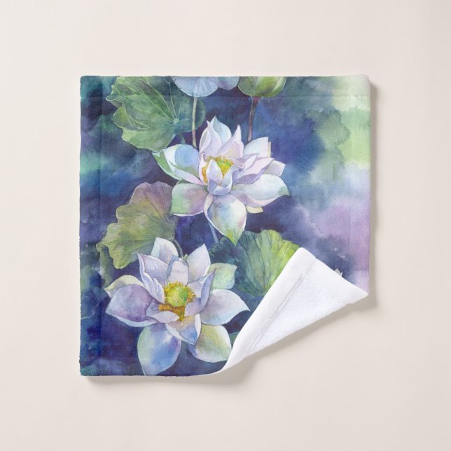 Watercolor flowers white lotos illustration flower wash cloth (Wash Cloth)