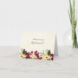 Watercolor Flowers Will You Be My Bridesmaid Card