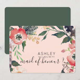 Watercolor Flowers Will You Be My Bridesmaid Name Invitation