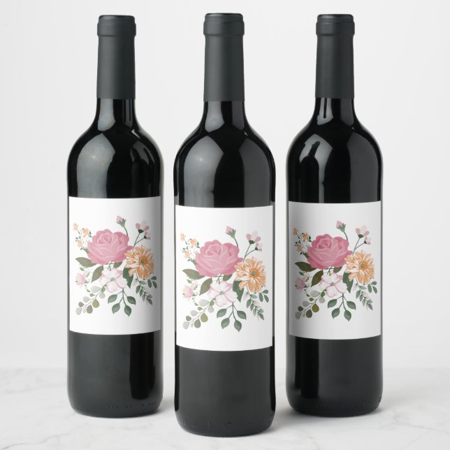 Watercolor flowers wine label (Bottles)