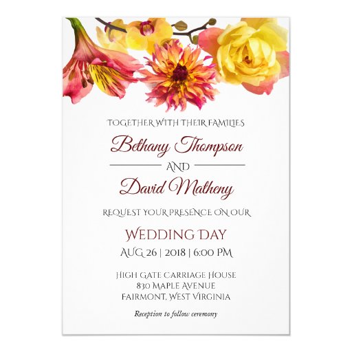 Image of Watercolor Flowers Wine & Peach Invitation