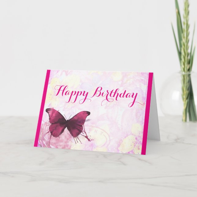 Watercolor Flowers with Butterfly Birthday Card (Front)