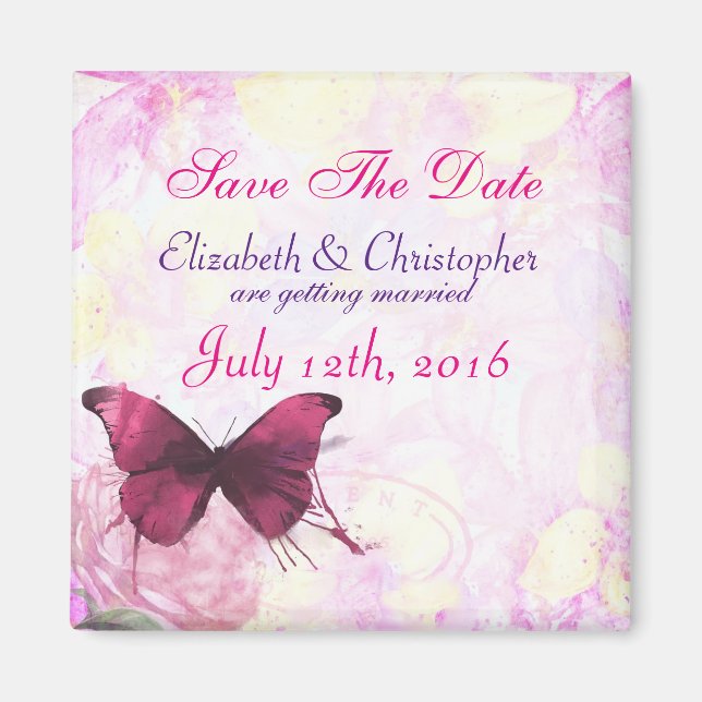Watercolor Flowers with Butterfly Save The Date Magnet (Front)