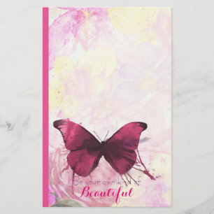Watercolor Flowers with Butterfly with Quotation Stationery