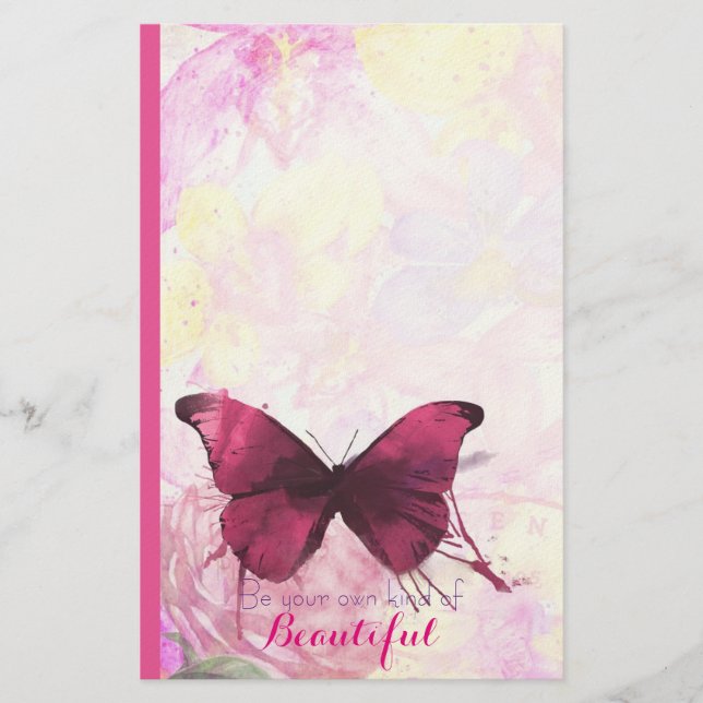 Watercolor Flowers with Butterfly with Quotation Stationery (Front)