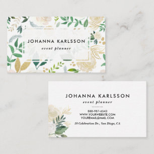 Watercolor Flowers with Faux Gold Glitter and Foil Business Card