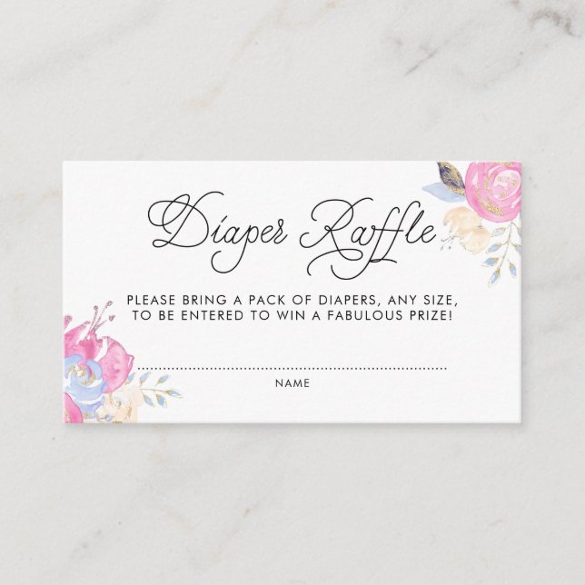 Watercolor Flowers with Glitter Diaper Raffle Enclosure Card (Front)