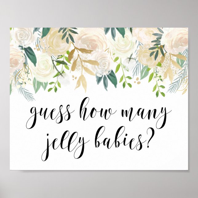 Watercolor Flowers with Gold Foil Baby Shower Poster (Front)