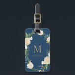 Watercolor Flowers with Gold Foil Monogram Blue Luggage Tag<br><div class="desc">Watercolor Flowers with Gold Foil Monogram Blue Bag Tag | Elegant and feminine luggage tag featuring watercolor flowers with faux gold foil and faux gold glitter accents with a navy blue background colour.</div>