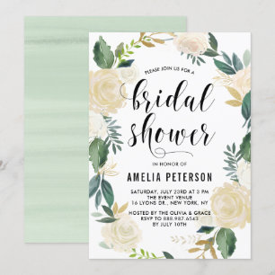 Watercolor Flowers with Gold Glitter Bridal Shower Invitation