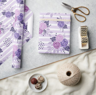 Watercolor flowers with stripes wrapping paper
