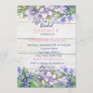 Watercolor Flowers, Wood Texture  Bridal Shower Invitation