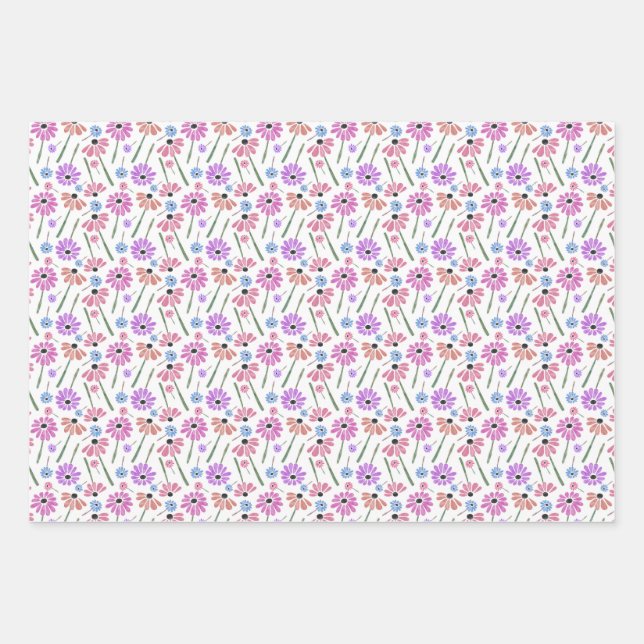 Watercolor Flowers Wrapping Paper Set (Front)