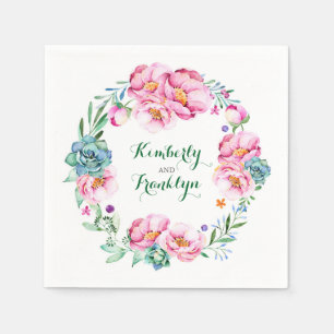 watercolor flowers wreath elegant wedding napkin