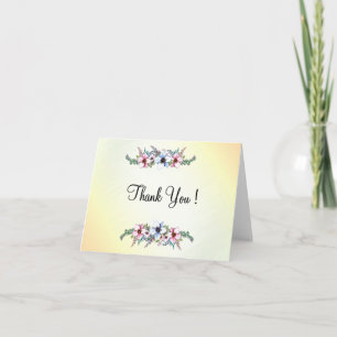 Watercolor Flowers Yellow Shine Blank Inside Thank You Card