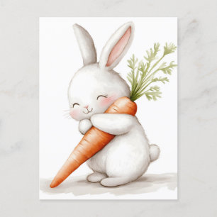 Watercolor Fluffy Bunny Carrot Love  Announcement Postcard