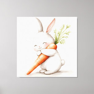 Watercolor Fluffy Bunny Carrot Love  Canvas Print