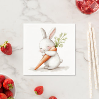 Watercolor Fluffy Bunny Carrot Love  Napkin